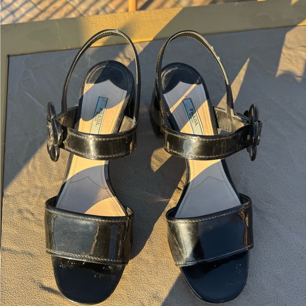 Prada patent leather slingback sandals